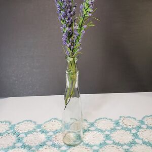 Artificial Lavender Stems in Tall Clear Glass Vase Farmhouse Decor Purple Floral